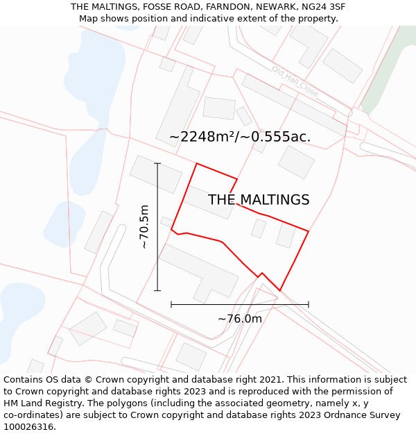THE MALTINGS, FOSSE ROAD, FARNDON, NEWARK, NG24 3SF: Plot and title map