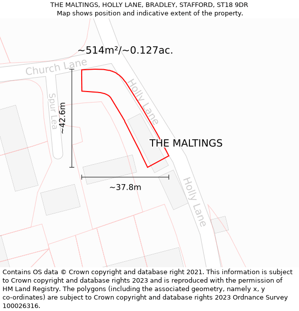 THE MALTINGS, HOLLY LANE, BRADLEY, STAFFORD, ST18 9DR: Plot and title map