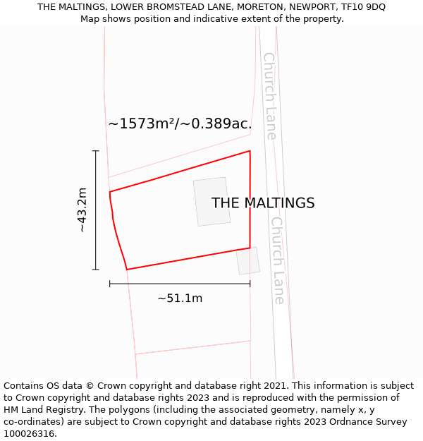 THE MALTINGS, LOWER BROMSTEAD LANE, MORETON, NEWPORT, TF10 9DQ: Plot and title map