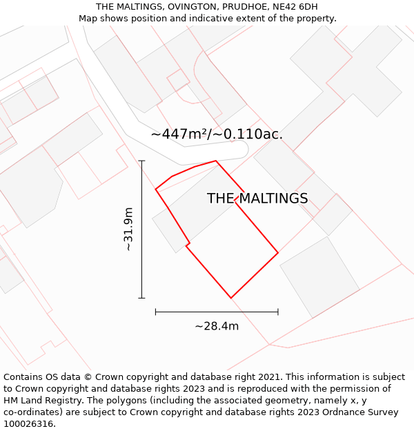 THE MALTINGS, OVINGTON, PRUDHOE, NE42 6DH: Plot and title map