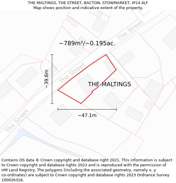 THE MALTINGS, THE STREET, BACTON, STOWMARKET, IP14 4LF: Plot and title map