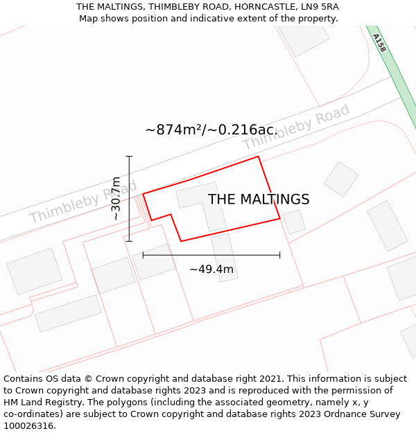 THE MALTINGS, THIMBLEBY ROAD, HORNCASTLE, LN9 5RA: Plot and title map