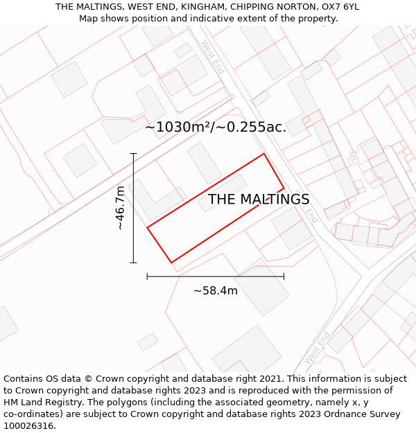THE MALTINGS, WEST END, KINGHAM, CHIPPING NORTON, OX7 6YL: Plot and title map