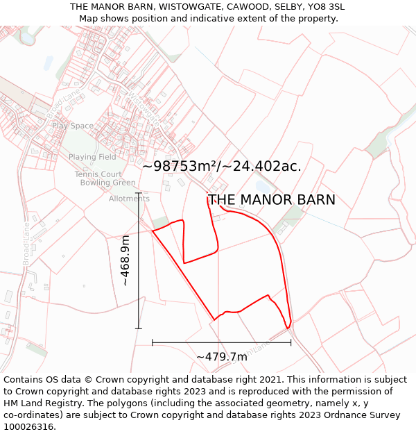 THE MANOR BARN, WISTOWGATE, CAWOOD, SELBY, YO8 3SL: Plot and title map