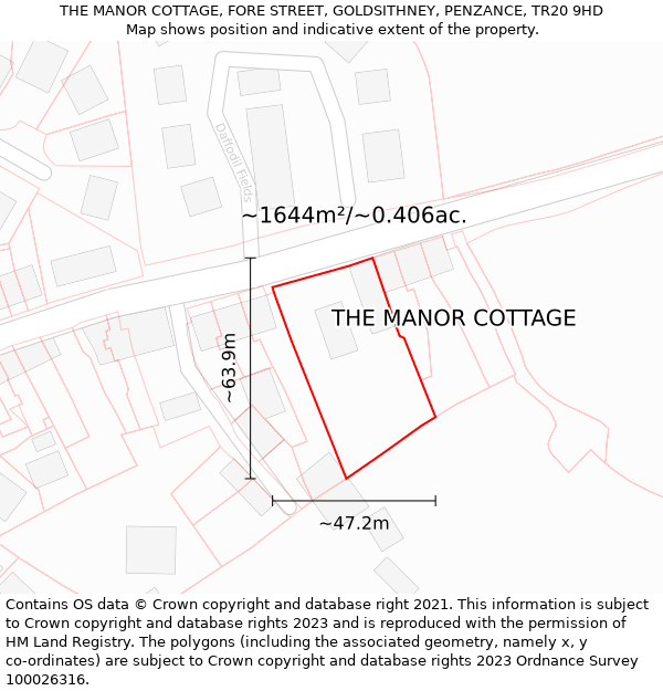 THE MANOR COTTAGE, FORE STREET, GOLDSITHNEY, PENZANCE, TR20 9HD: Plot and title map