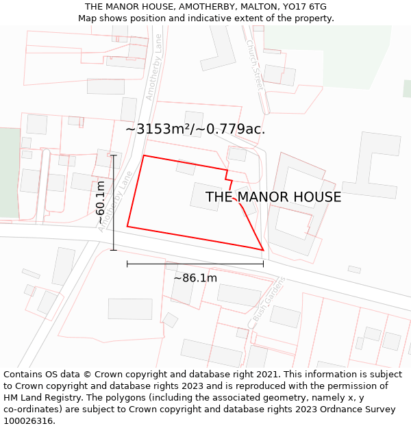 THE MANOR HOUSE, AMOTHERBY, MALTON, YO17 6TG: Plot and title map