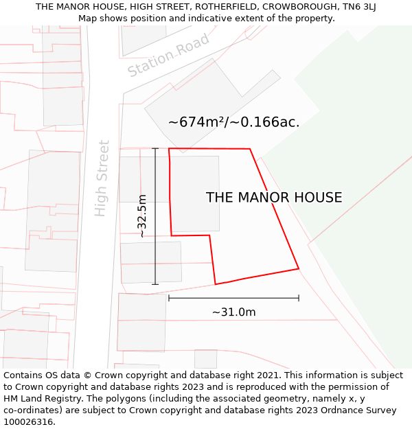 THE MANOR HOUSE, HIGH STREET, ROTHERFIELD, CROWBOROUGH, TN6 3LJ: Plot and title map