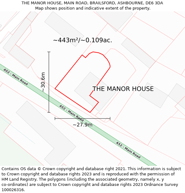 THE MANOR HOUSE, MAIN ROAD, BRAILSFORD, ASHBOURNE, DE6 3DA: Plot and title map