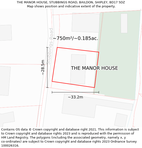 THE MANOR HOUSE, STUBBINGS ROAD, BAILDON, SHIPLEY, BD17 5DZ: Plot and title map