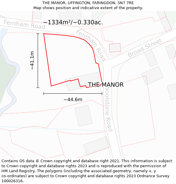 THE MANOR, UFFINGTON, FARINGDON, SN7 7RE: Plot and title map