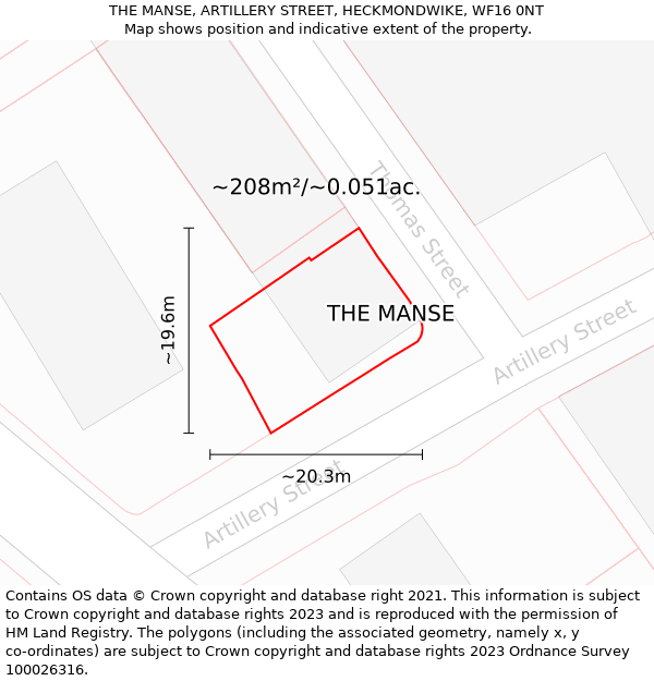THE MANSE, ARTILLERY STREET, HECKMONDWIKE, WF16 0NT: Plot and title map