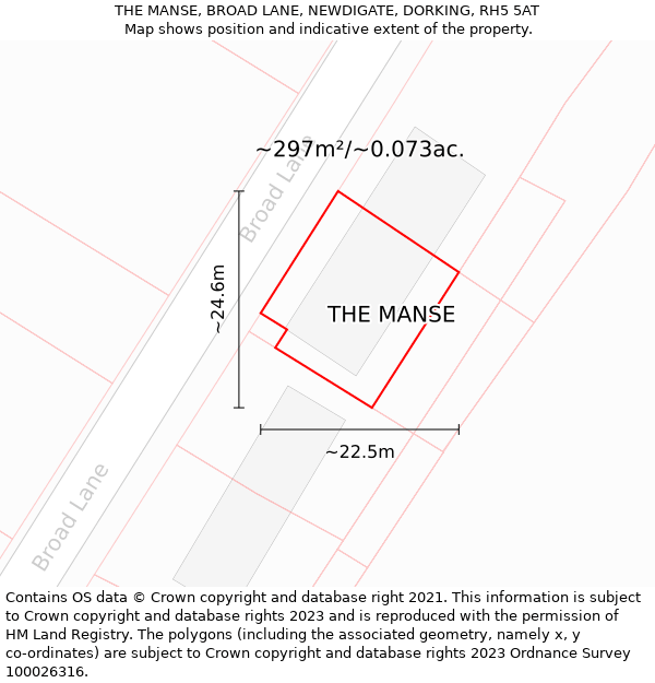 THE MANSE, BROAD LANE, NEWDIGATE, DORKING, RH5 5AT: Plot and title map