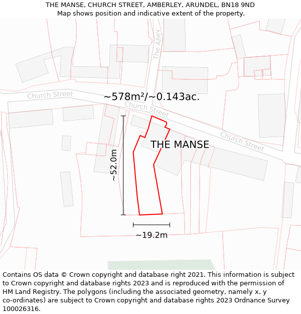 THE MANSE, CHURCH STREET, AMBERLEY, ARUNDEL, BN18 9ND: Plot and title map