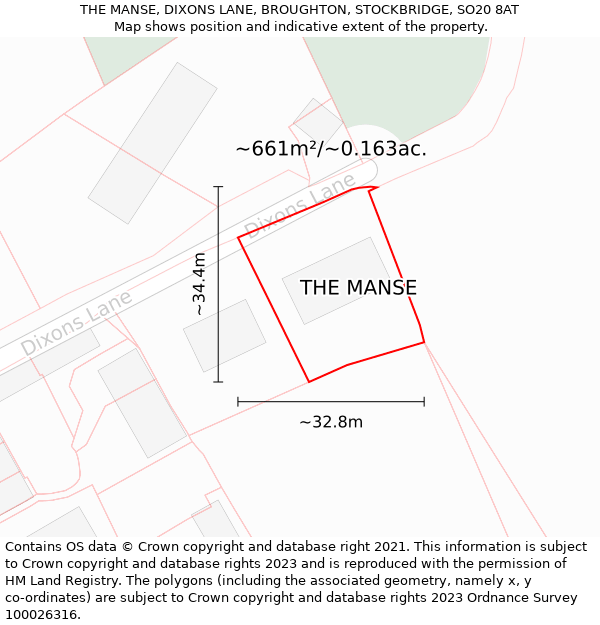 THE MANSE, DIXONS LANE, BROUGHTON, STOCKBRIDGE, SO20 8AT: Plot and title map