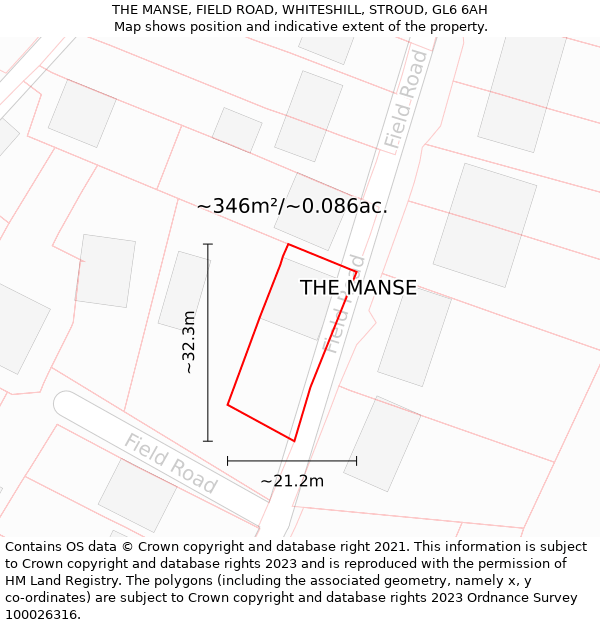 THE MANSE, FIELD ROAD, WHITESHILL, STROUD, GL6 6AH: Plot and title map