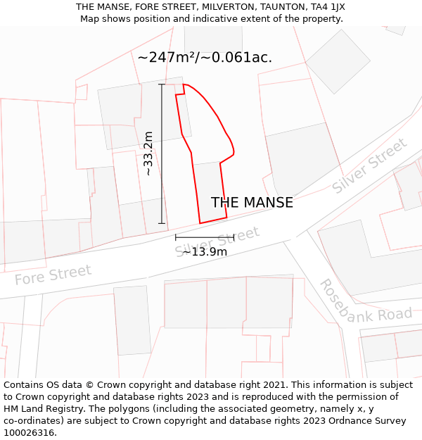 THE MANSE, FORE STREET, MILVERTON, TAUNTON, TA4 1JX: Plot and title map