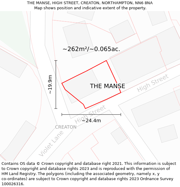 THE MANSE, HIGH STREET, CREATON, NORTHAMPTON, NN6 8NA: Plot and title map