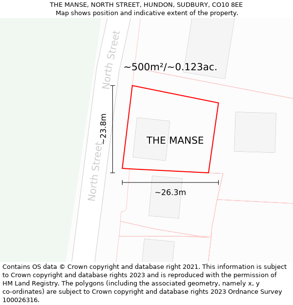 THE MANSE, NORTH STREET, HUNDON, SUDBURY, CO10 8EE: Plot and title map