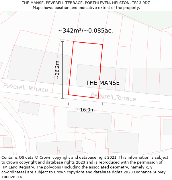 THE MANSE, PEVERELL TERRACE, PORTHLEVEN, HELSTON, TR13 9DZ: Plot and title map