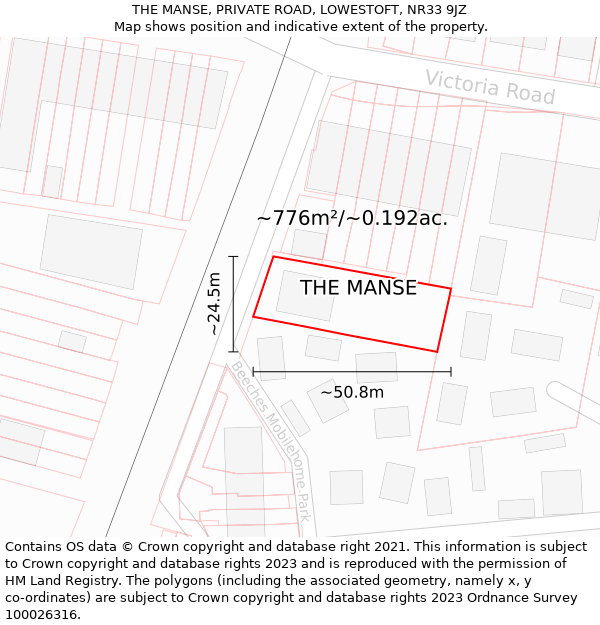 THE MANSE, PRIVATE ROAD, LOWESTOFT, NR33 9JZ: Plot and title map