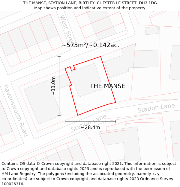 THE MANSE, STATION LANE, BIRTLEY, CHESTER LE STREET, DH3 1DG: Plot and title map
