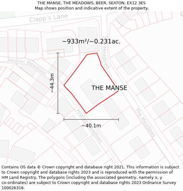 THE MANSE, THE MEADOWS, BEER, SEATON, EX12 3ES: Plot and title map
