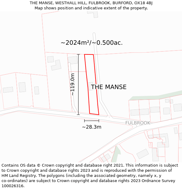 THE MANSE, WESTHALL HILL, FULBROOK, BURFORD, OX18 4BJ: Plot and title map