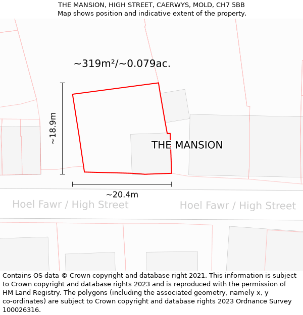 THE MANSION, HIGH STREET, CAERWYS, MOLD, CH7 5BB: Plot and title map