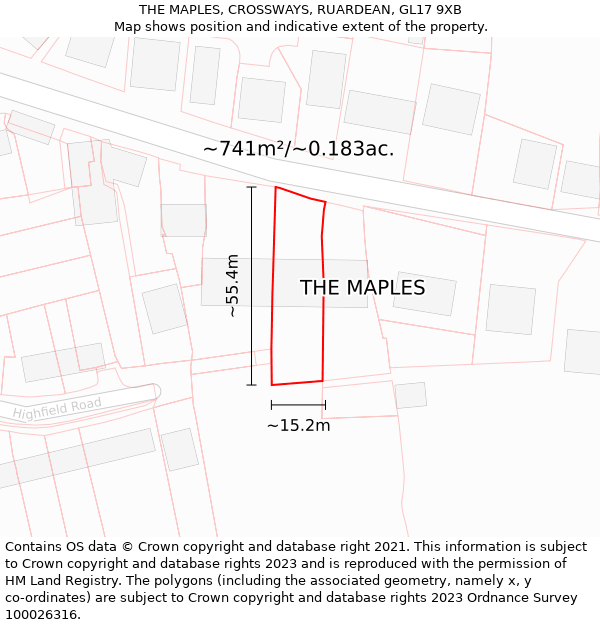 THE MAPLES, CROSSWAYS, RUARDEAN, GL17 9XB: Plot and title map