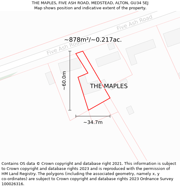 THE MAPLES, FIVE ASH ROAD, MEDSTEAD, ALTON, GU34 5EJ: Plot and title map
