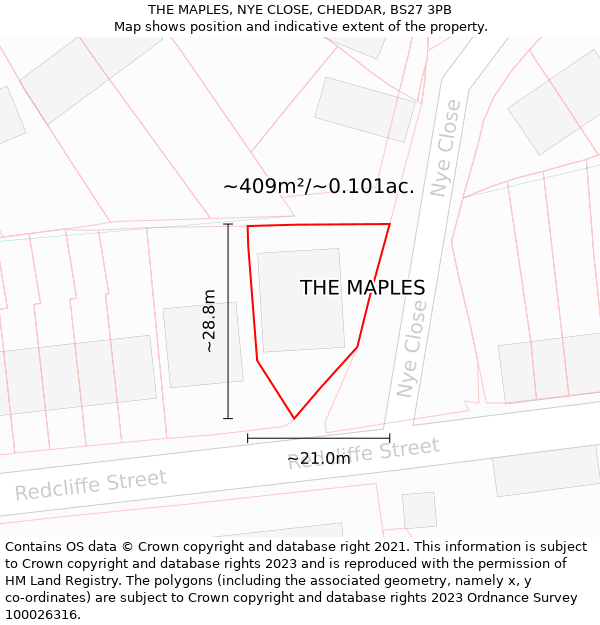 THE MAPLES, NYE CLOSE, CHEDDAR, BS27 3PB: Plot and title map