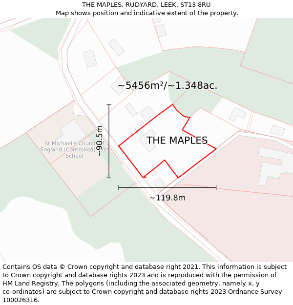 THE MAPLES, RUDYARD, LEEK, ST13 8RU: Plot and title map
