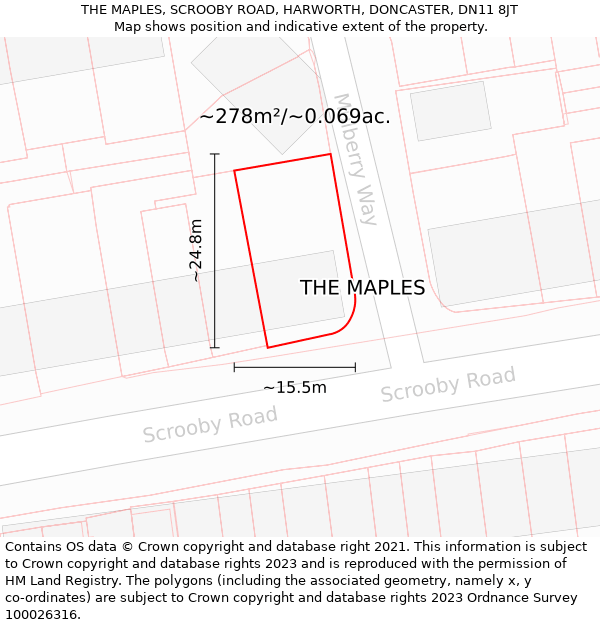 THE MAPLES, SCROOBY ROAD, HARWORTH, DONCASTER, DN11 8JT: Plot and title map