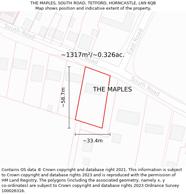 THE MAPLES, SOUTH ROAD, TETFORD, HORNCASTLE, LN9 6QB: Plot and title map