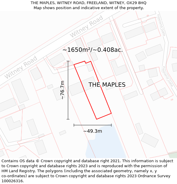 THE MAPLES, WITNEY ROAD, FREELAND, WITNEY, OX29 8HQ: Plot and title map