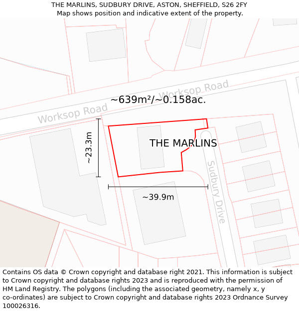THE MARLINS, SUDBURY DRIVE, ASTON, SHEFFIELD, S26 2FY: Plot and title map