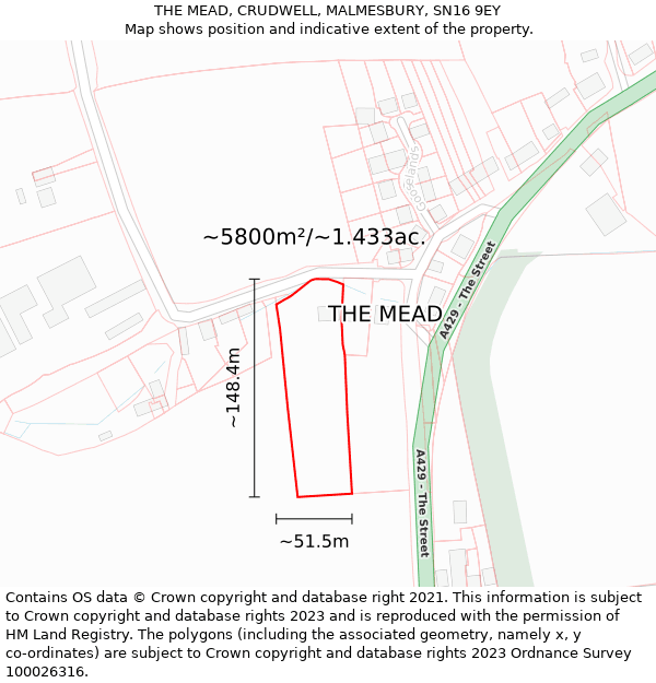 THE MEAD, CRUDWELL, MALMESBURY, SN16 9EY: Plot and title map