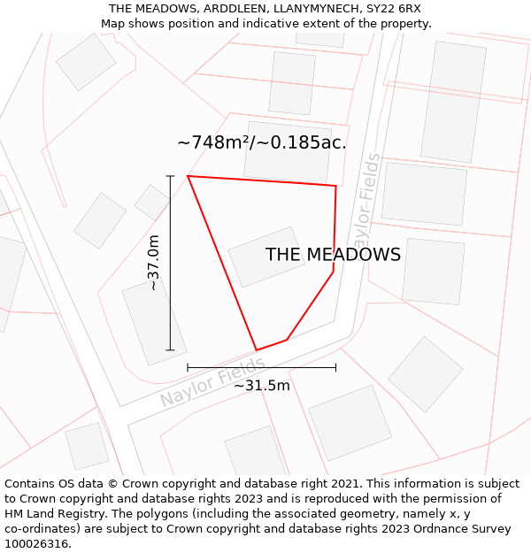 THE MEADOWS, ARDDLEEN, LLANYMYNECH, SY22 6RX: Plot and title map