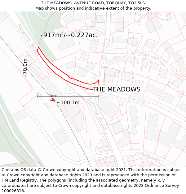 THE MEADOWS, AVENUE ROAD, TORQUAY, TQ2 5LS: Plot and title map