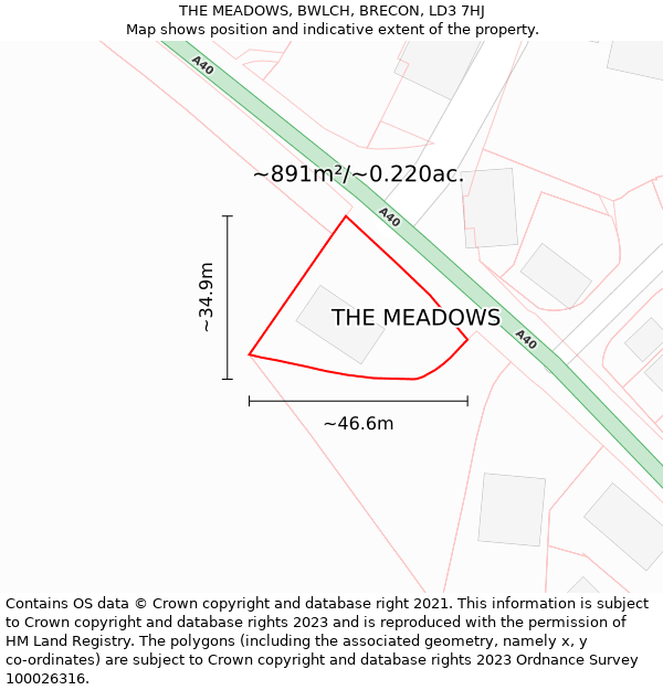 THE MEADOWS, BWLCH, BRECON, LD3 7HJ: Plot and title map