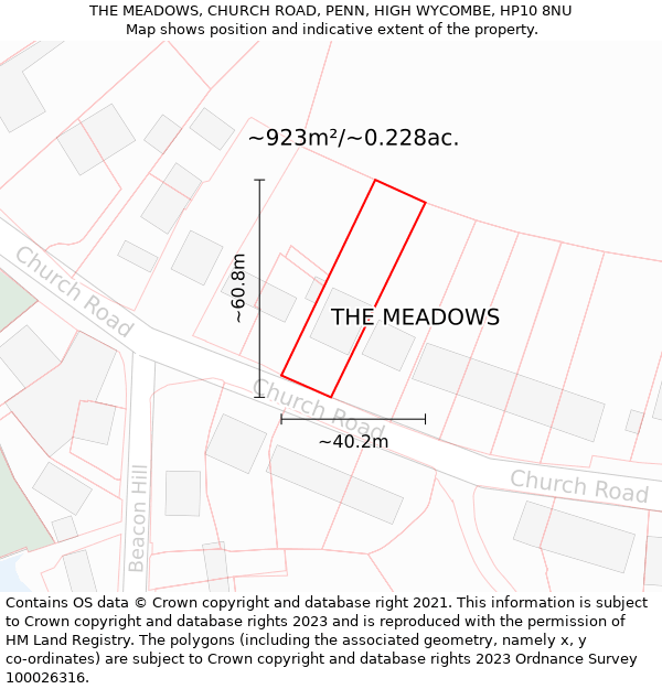 THE MEADOWS, CHURCH ROAD, PENN, HIGH WYCOMBE, HP10 8NU: Plot and title map