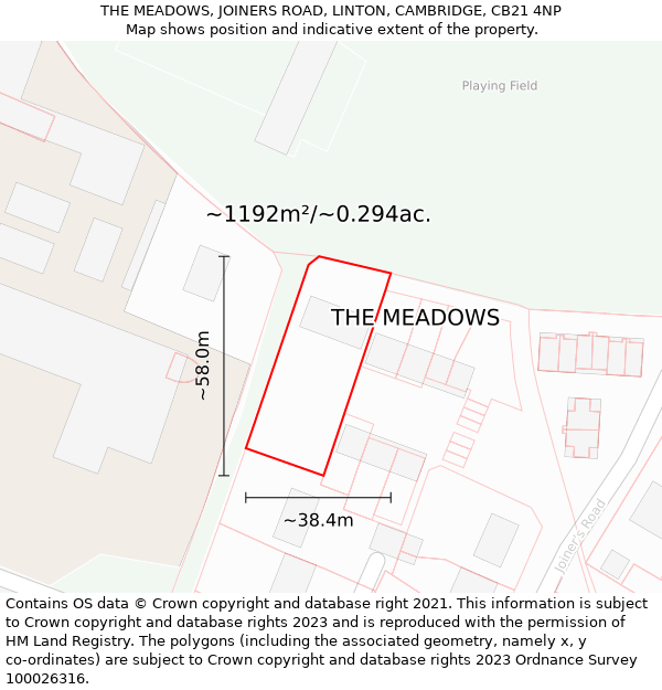 THE MEADOWS, JOINERS ROAD, LINTON, CAMBRIDGE, CB21 4NP: Plot and title map