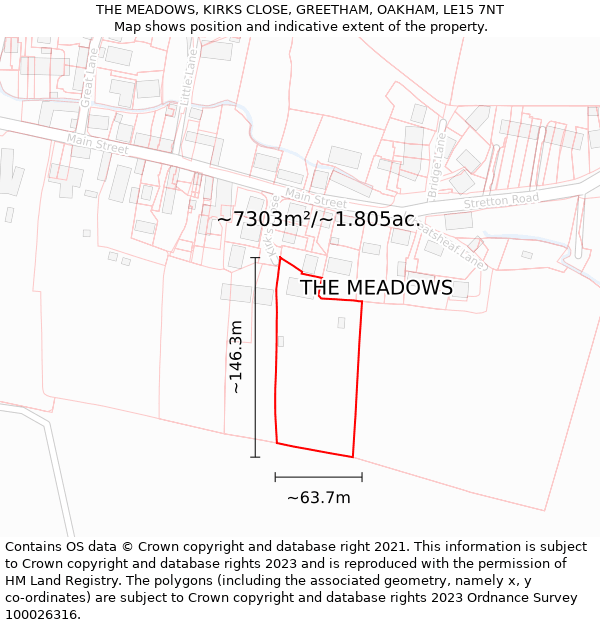 THE MEADOWS, KIRKS CLOSE, GREETHAM, OAKHAM, LE15 7NT: Plot and title map