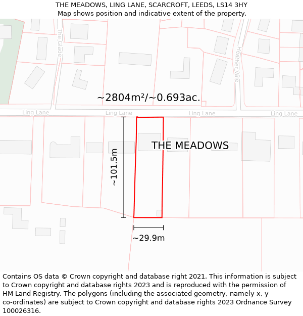 THE MEADOWS, LING LANE, SCARCROFT, LEEDS, LS14 3HY: Plot and title map