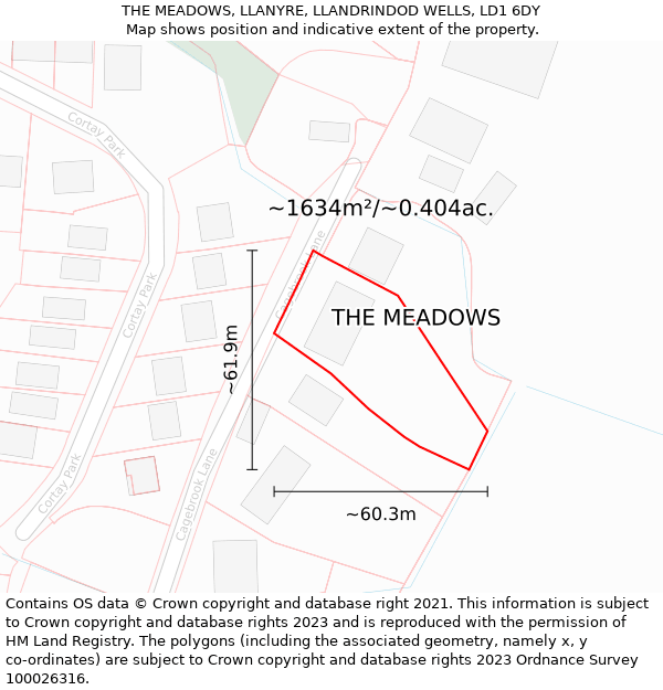 THE MEADOWS, LLANYRE, LLANDRINDOD WELLS, LD1 6DY: Plot and title map