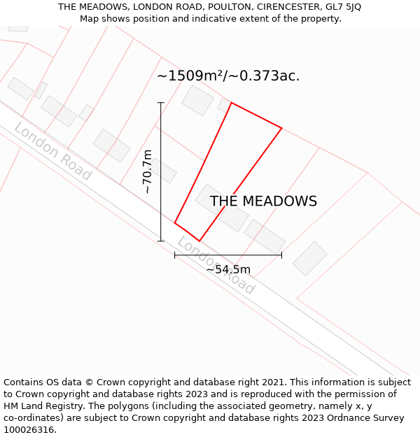 THE MEADOWS, LONDON ROAD, POULTON, CIRENCESTER, GL7 5JQ: Plot and title map