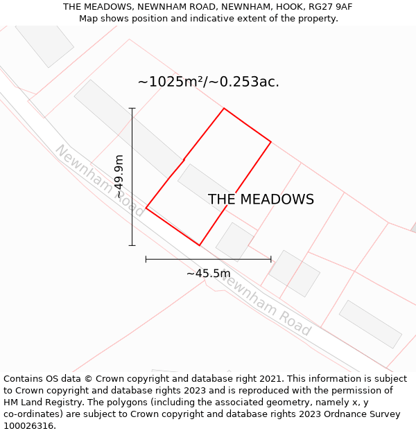 THE MEADOWS, NEWNHAM ROAD, NEWNHAM, HOOK, RG27 9AF: Plot and title map