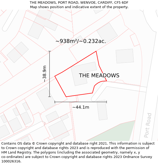THE MEADOWS, PORT ROAD, WENVOE, CARDIFF, CF5 6DF: Plot and title map