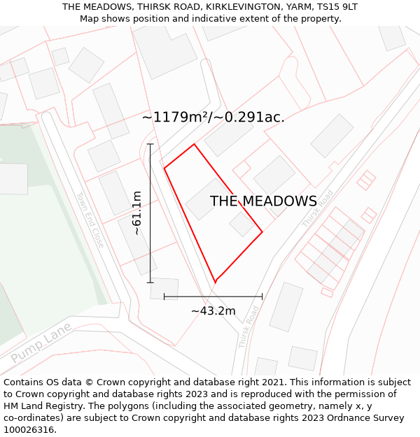 THE MEADOWS, THIRSK ROAD, KIRKLEVINGTON, YARM, TS15 9LT: Plot and title map