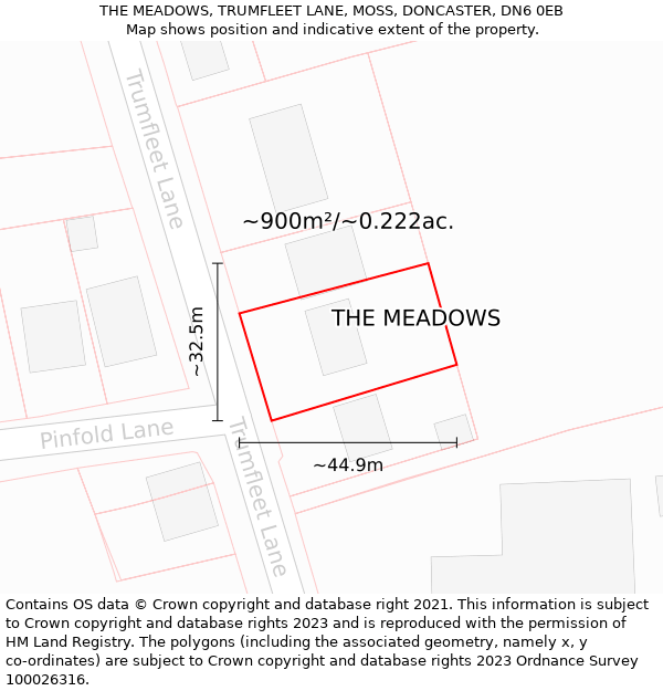 THE MEADOWS, TRUMFLEET LANE, MOSS, DONCASTER, DN6 0EB: Plot and title map